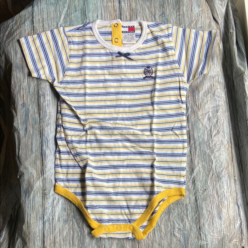Vintage Tommy Hilfiger Blue and Yellow Striped Bodysuit